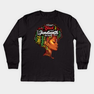 Black History Afro Queen Melanin Word Art Womens Juneteenth Kids Long Sleeve T-Shirt